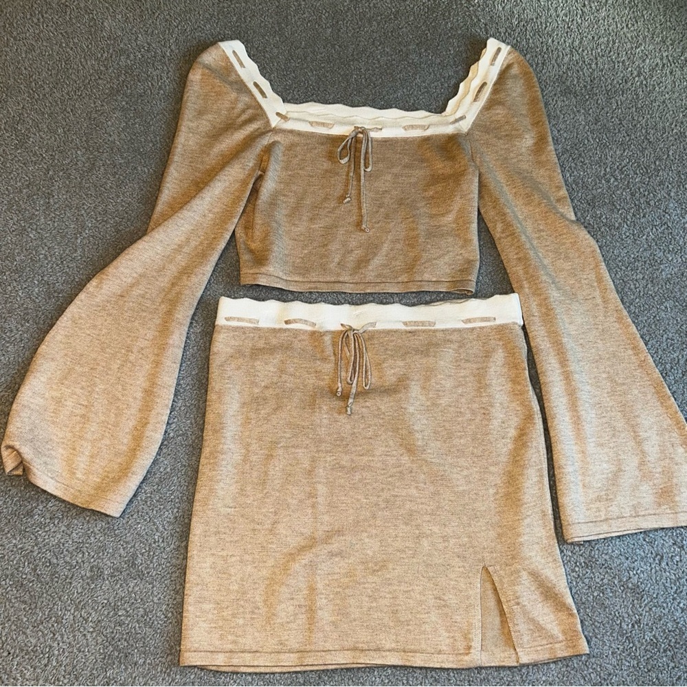 Dee Elle Tan Skirt Set Elegant and Stylish